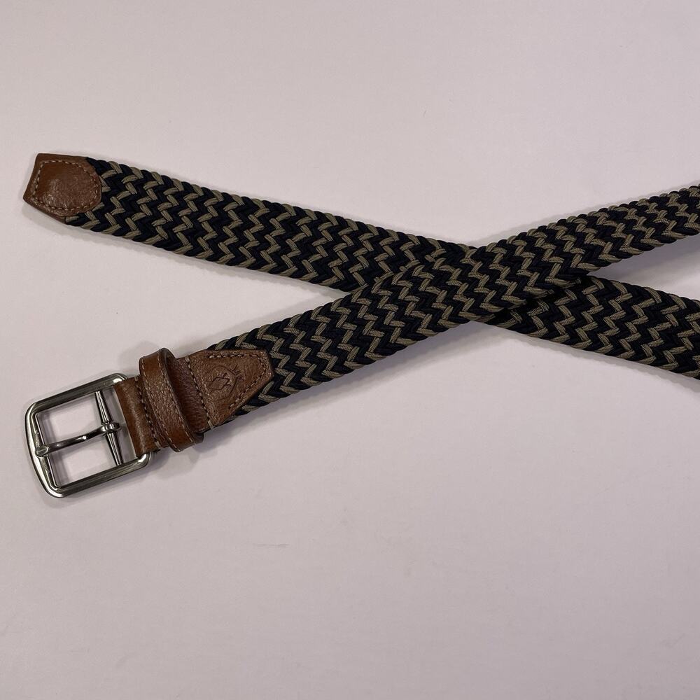 Martin Dingman Golf Woven Belt Leather & Silver Buckle Blues Gray Men’s 34